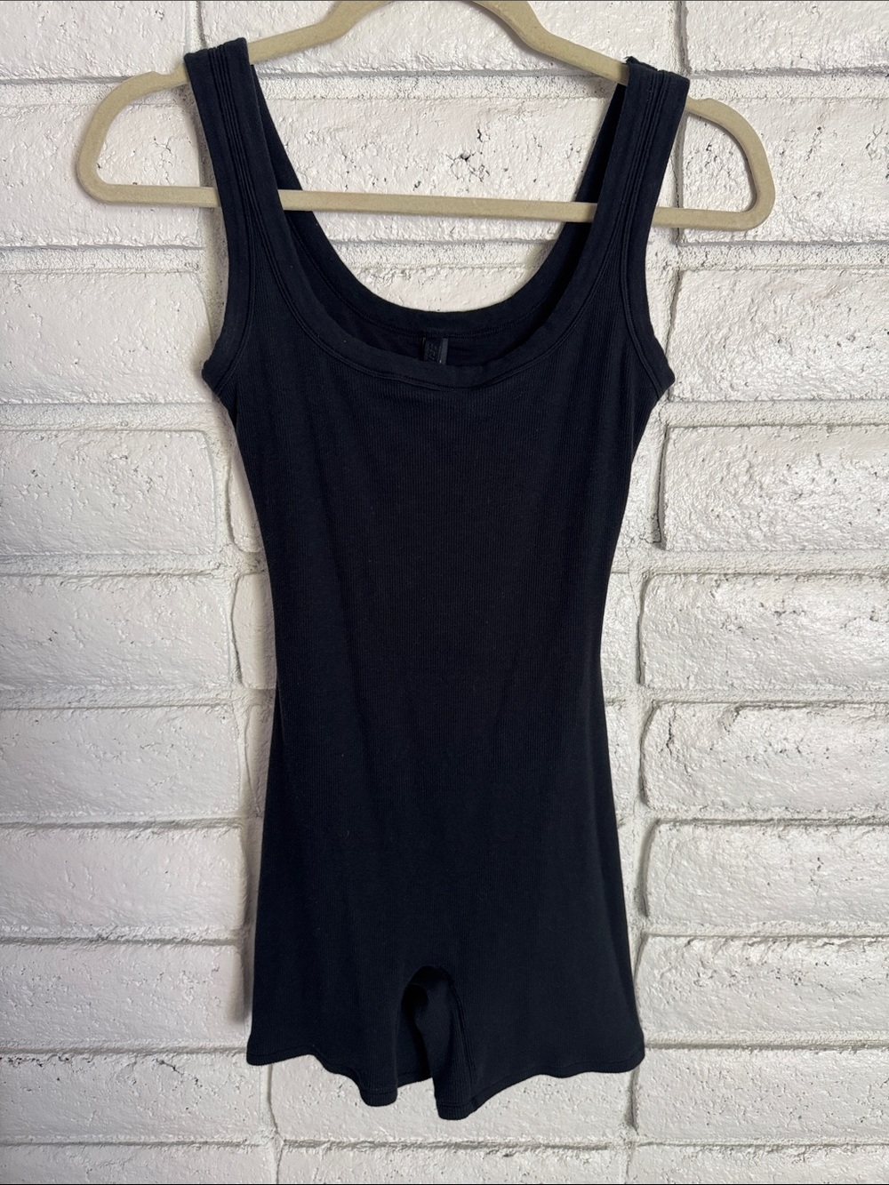 SKIMS Black Ribbed Tank Romper